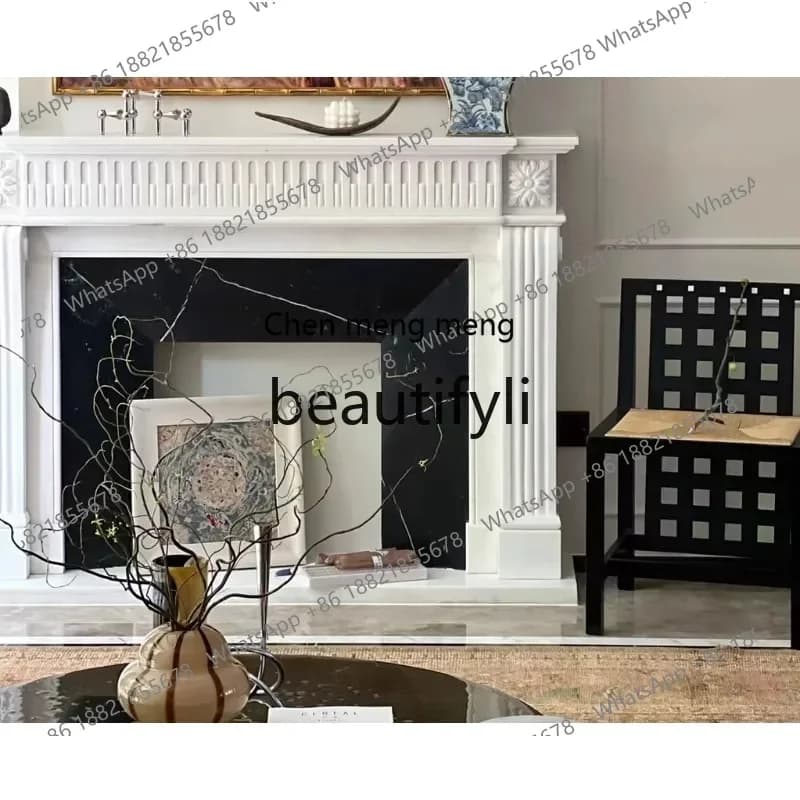 G Marble Fireplace French Villa Living Room Entrance Natural Stone Fireplace Decorative Cabinet