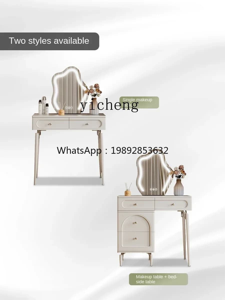 LYY  Cream Wind Ultra Narrow Dresser Bedside Table Bedroom Makeup  Bedside Table Retractable Small Table