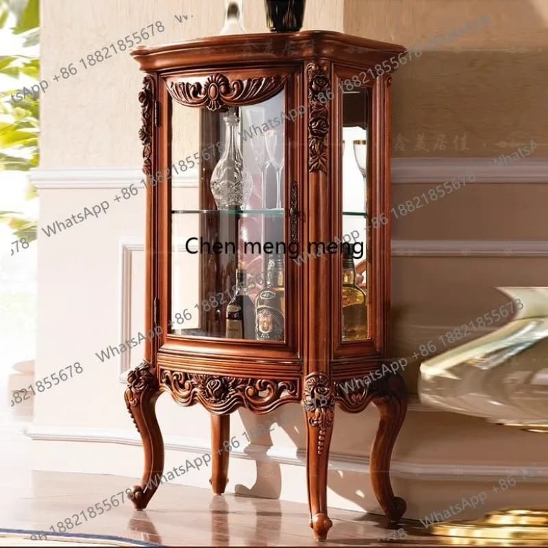 Solid wood carving flowers, living room wall glass door display cabinet, single door locker