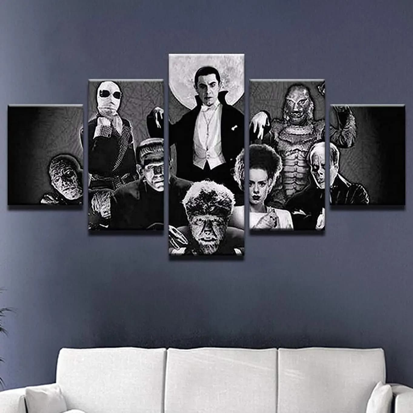 5 Piece Universal Classic Monsters Horror Movie Wall Art Canvas Print Posters for Living Room Home Decor Paintings Decorations