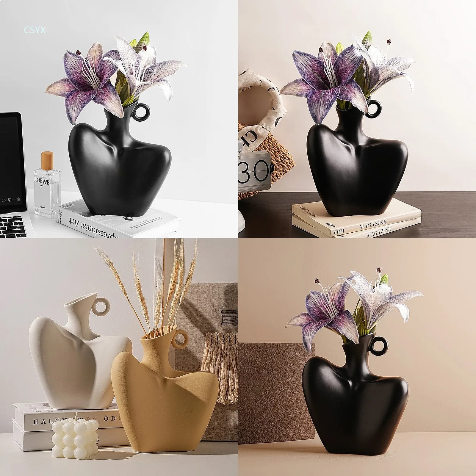 Boho Ceramic Vase Abstract Human Body Design Minimalist Home Living Room Decorative Flower Arrangement Art