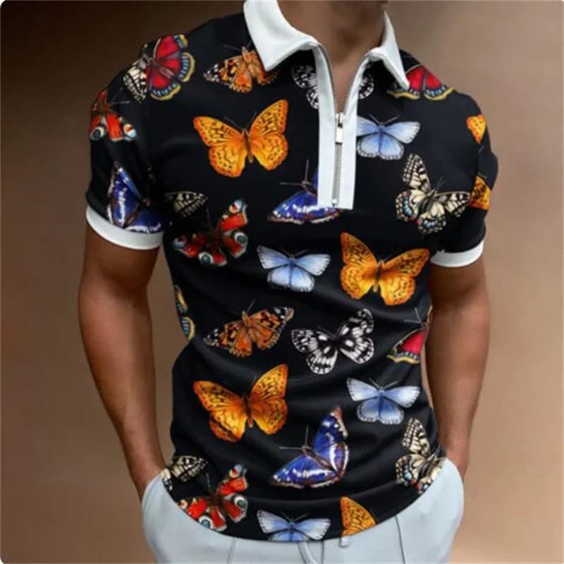 Polo New high quality Striped Polo Shirt for Men Casual Short Sleeve Polo Shirts Patchwork Turn-down Collar Zipper T-Shirt