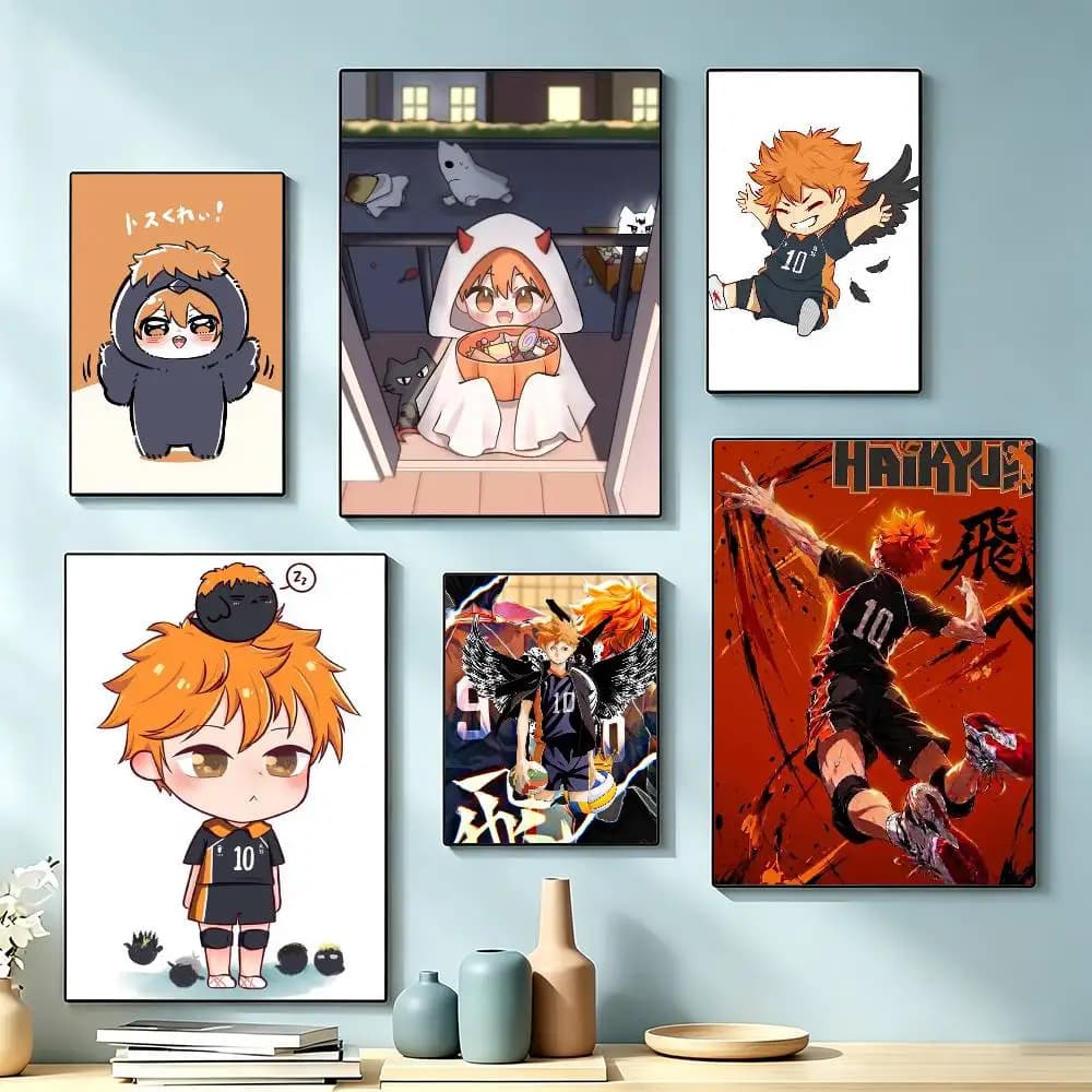 Anime H-Haikyuu S-Shoyo Hinata  Poster Waterproof Wall Art Sticker For Bar Living Room Vintage Decor High Quality Print Gift