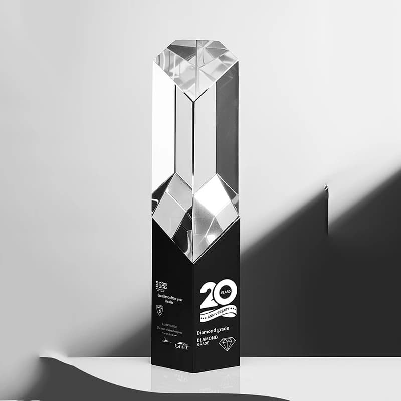 Creative Square Column Glass Metal Trophy Free Custom Engraved LOGO Text Company Event Souvenirs Competition Awards Trophy