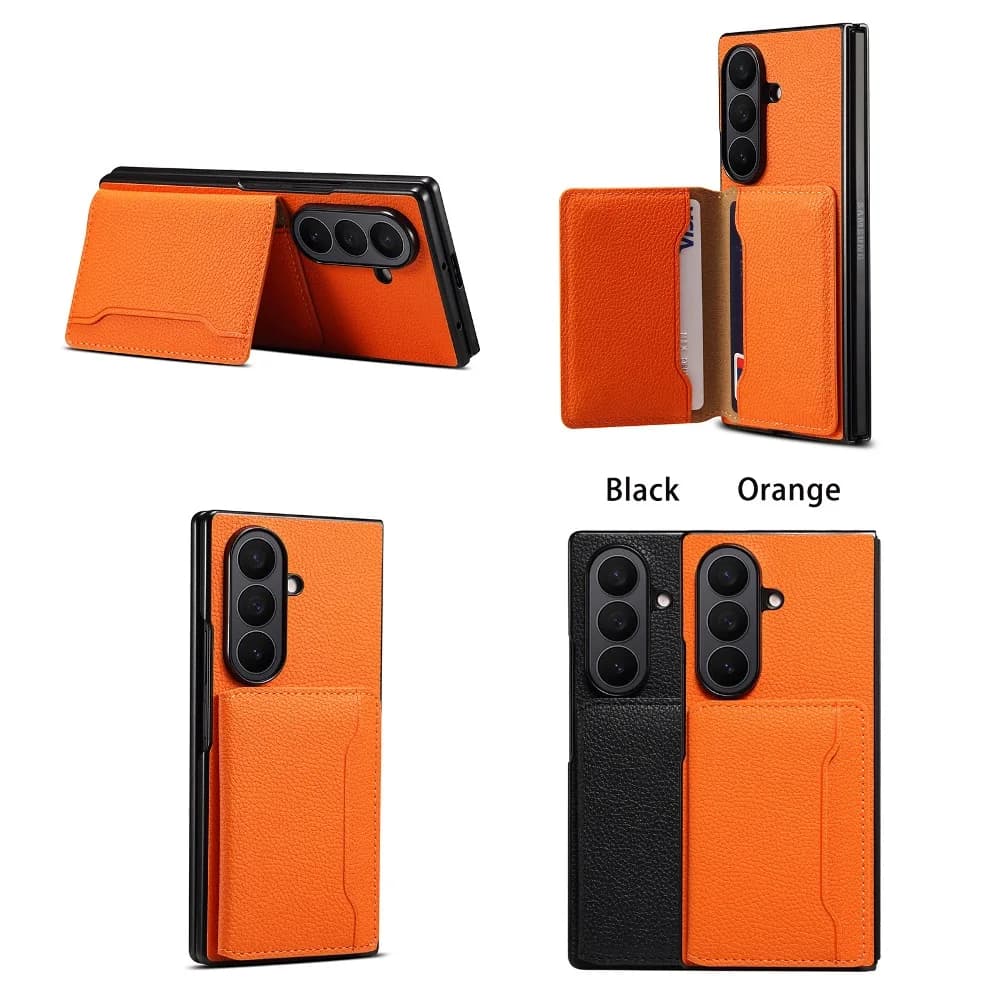 Solid Color Leather Folding Phone Cover for Samsung Galaxy Z Fold7/Z Fold6/Z Fold5 with Back Card Case Slots
