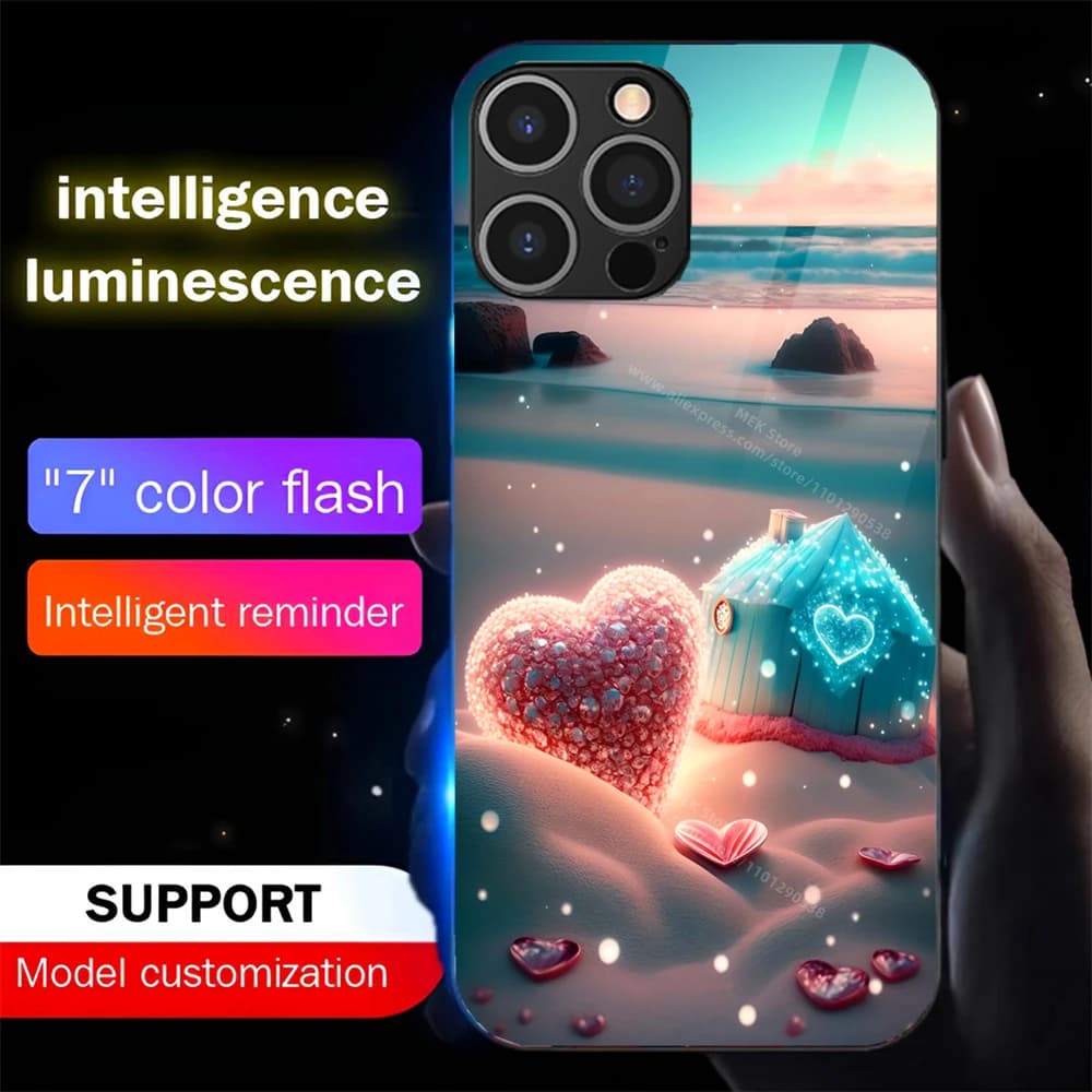 Pretty Crystal Love Led Light Phone Case Call Flash Glitter Cover For Samsung S25 S24 S23 S22 S21 S20 FE Note 10 20 Plus Ultra