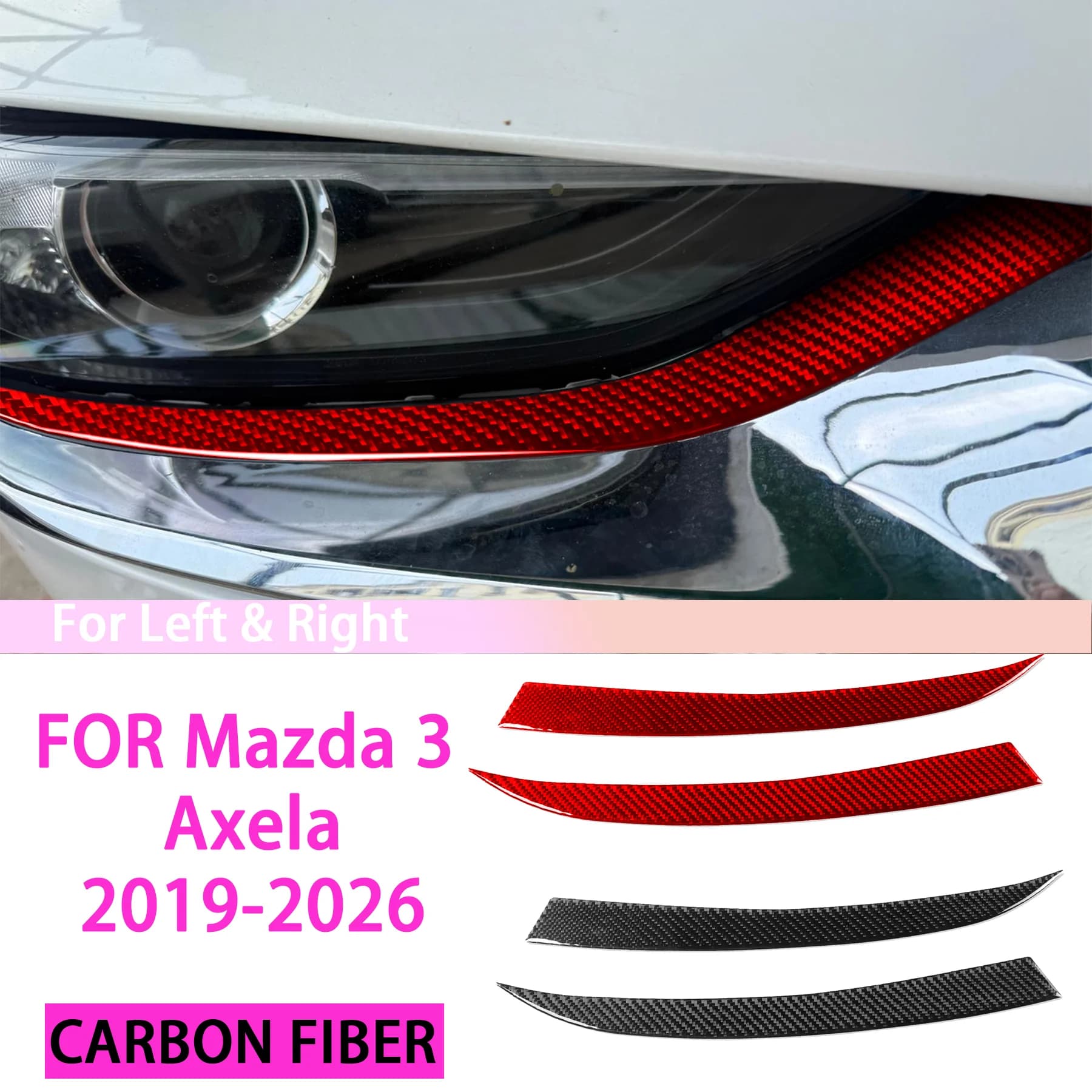 Car Headlights Upper Edge Fender Eyebrow Light Panel Interior Accessories FOR Mazda 3 Axela 2019-2026 Carbon Fiber Stickers