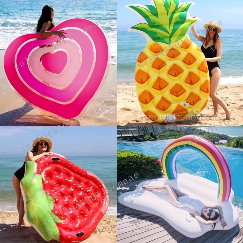 Large water inflatable pineapple floating bed rainbow watermelon ice cream - air cushion watermelon adult row swimming ring