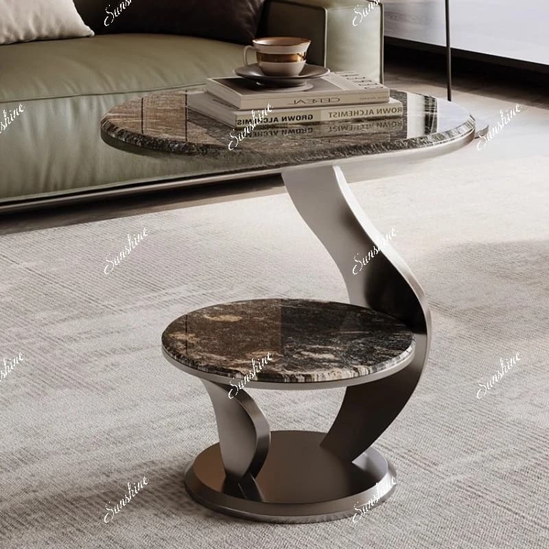 Light luxury minimalist double-layer living room matching coffee table bright galaxy natural