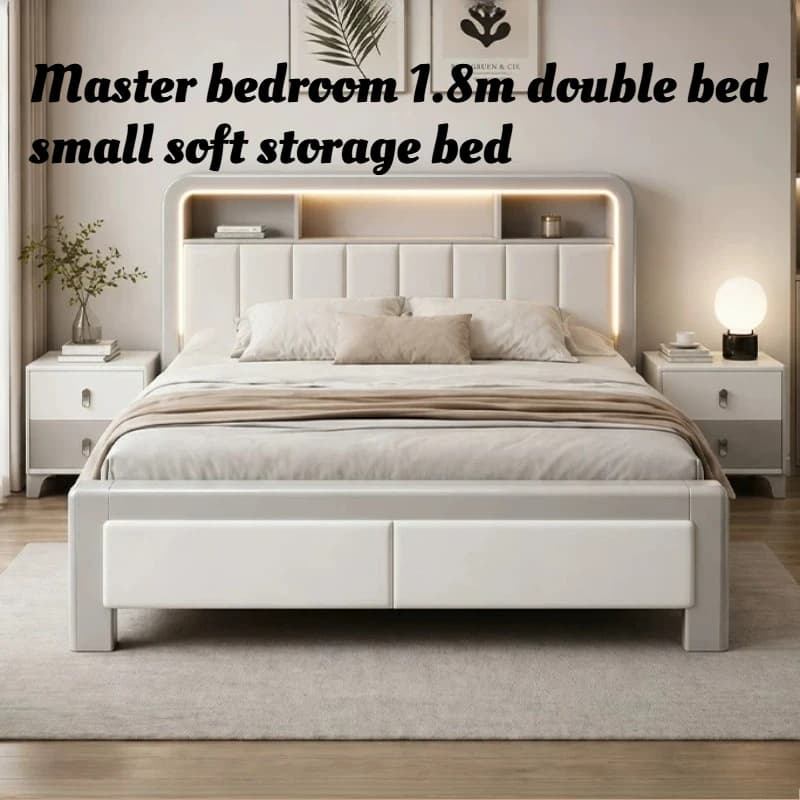 180x200cm Headboard Storage Bed Upholstered Frame Nordic Luxury Bed Nightstands Multifunctional Cama Matrimonial Furniture