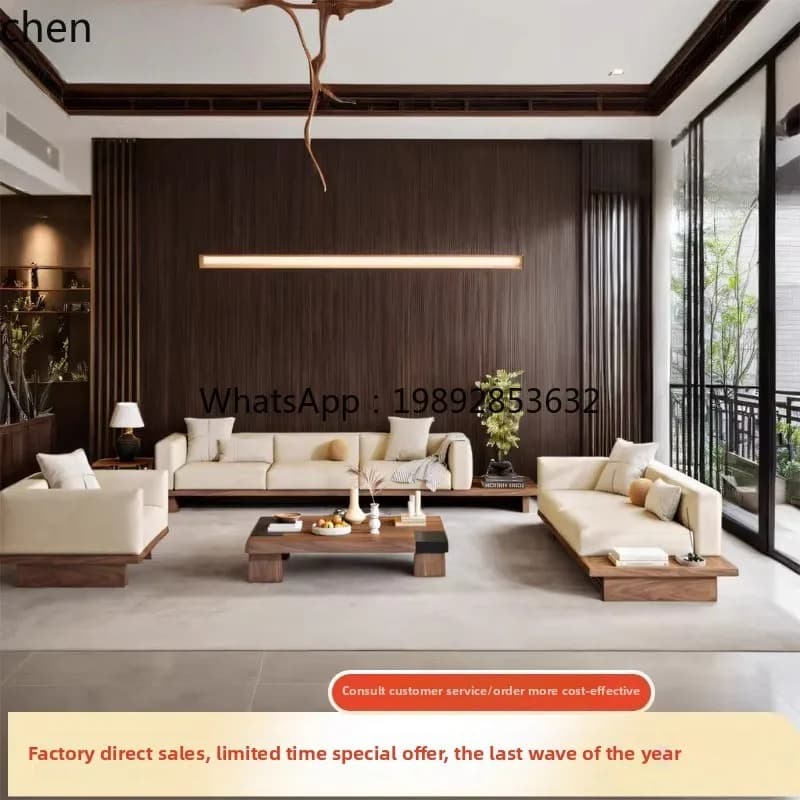 wabi-sabi modern simple sofa combination villa clubhouse zen new Chinese Song aesthetic living room sofa