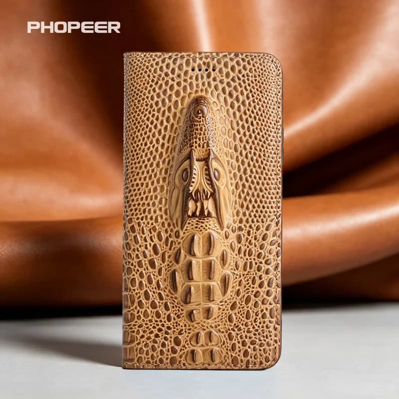 Luxury Genuine Leather Case for Samsung S10 S9 S8 S7 S6 Lite Plus Ultra Edge FE 4G 5G 3D Crocodile Head Flip Phone Case