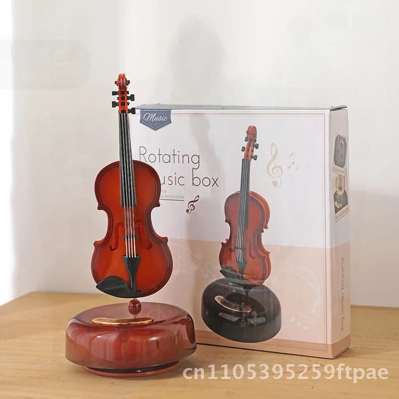 Rotating Music Box with Guitar And Violin Design Children's Birthday Gift Girls Modern Minimalist Living Room Ornament Plastic