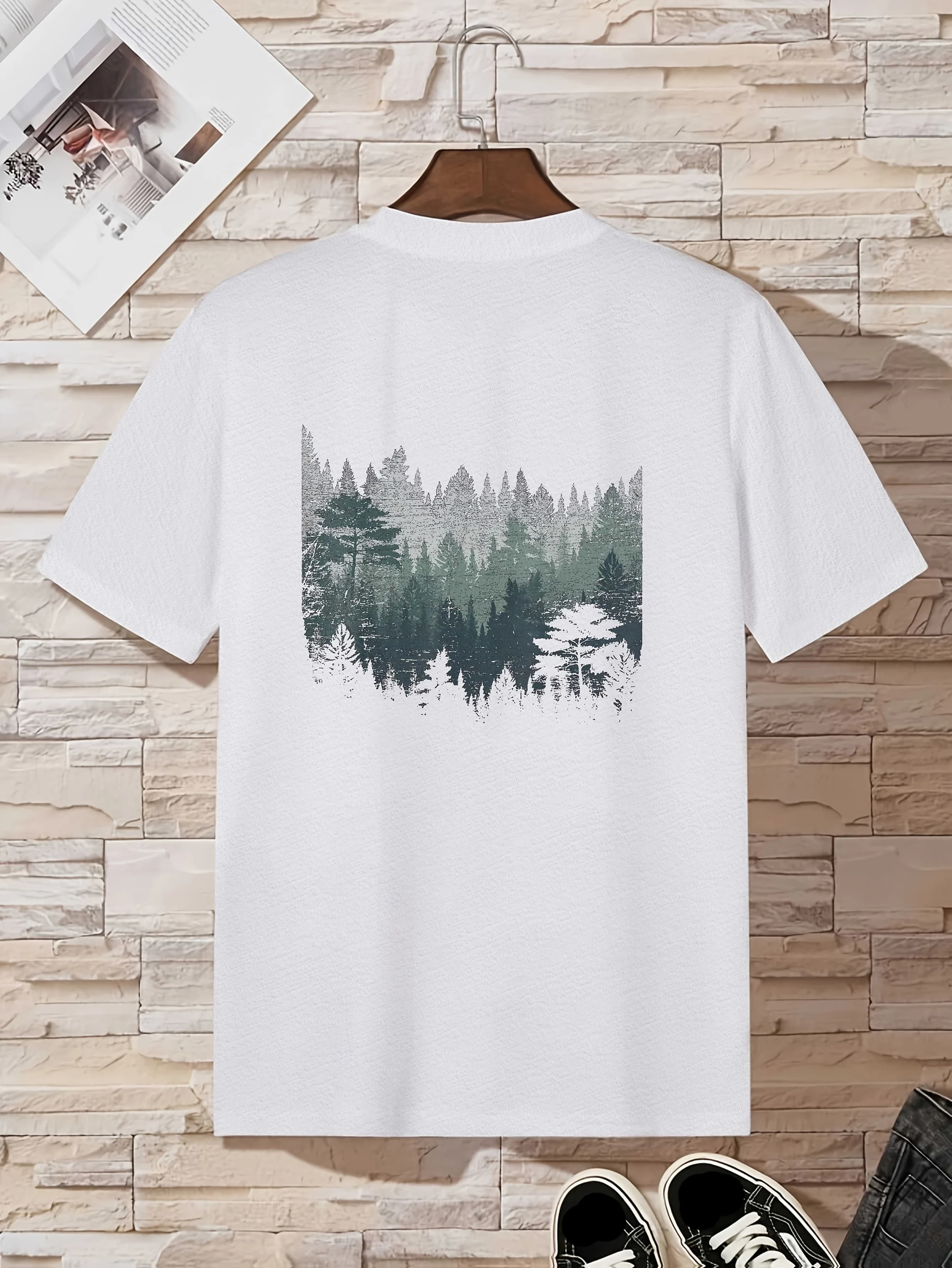 Forest & Mountain Graphic design -100% cotton O-neck summer short sleeve casual men's printed T-shirt.