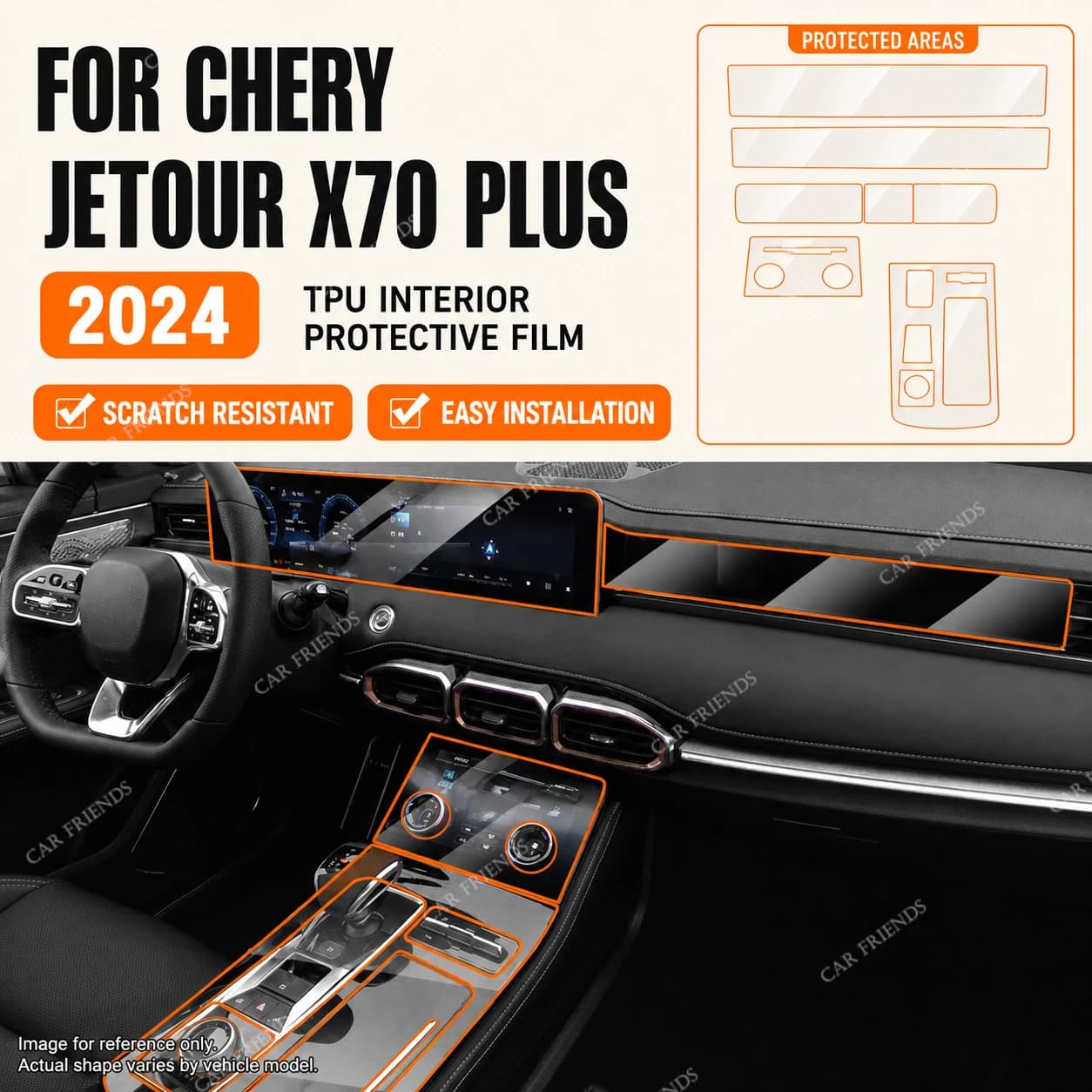 For CHERY JETOUR X70 Plus 2024 Transparent TPU Car Interior Trim Protective Film Dashboard Screen Panel Anti-Scratch Accessories