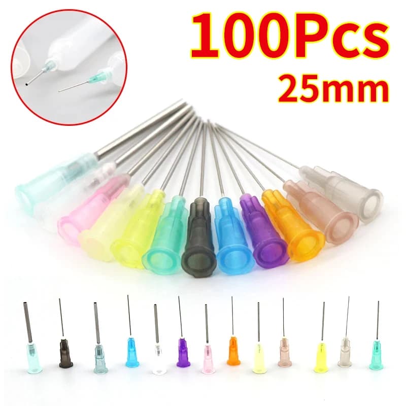 14-27G 100pcs 25mm Industrial Liquid Dispenser Needle Blunt Tip Glue Dispensing Nozzles Glue Needle for Glue Liquid and Syringe