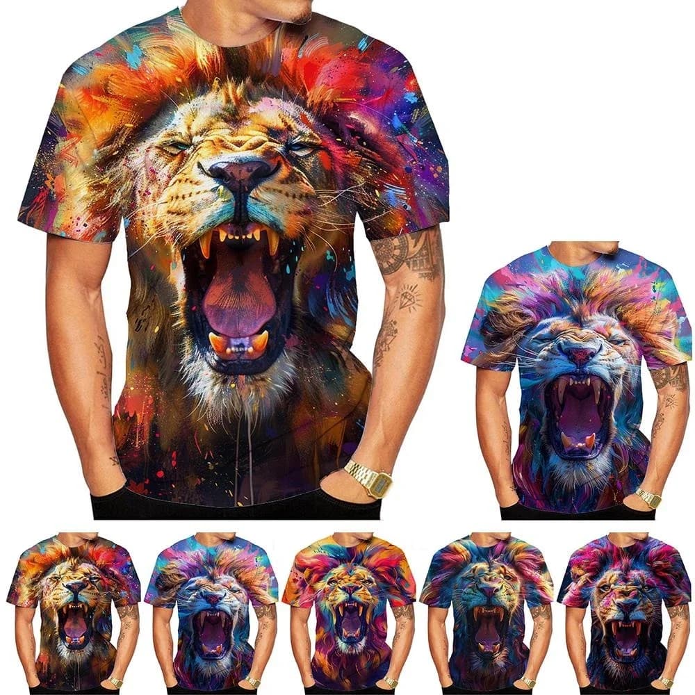 New Fashion Men's and Women's Crew Neck 3D HD Printing Colorful Lion Print T-shirt Street Style Unisex Fashion Top Kid T shirt