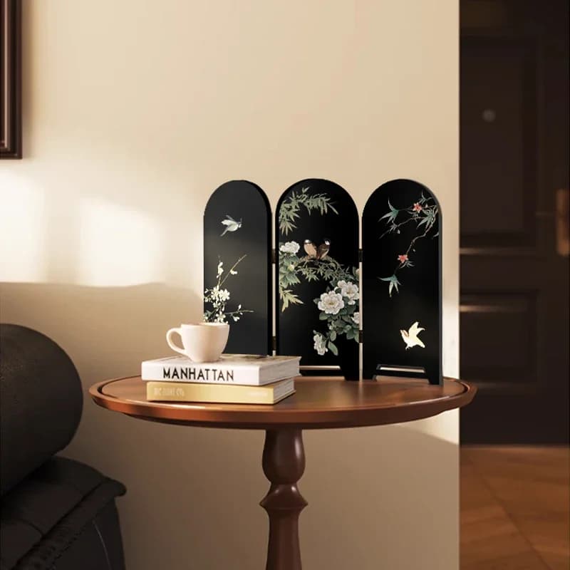 Chinese Flower & Bird Desktop Screen Small Antique Style Ornaments Restaurant Tea Room Folding Screen Decorative Craft Pieces