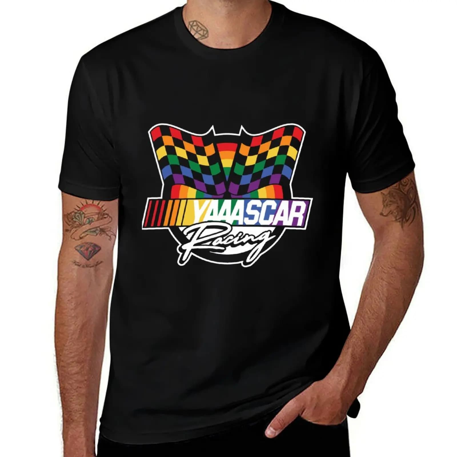 NASCAR Checkered Flag YAAASCAR T-Shirt Tough Fabric Work Tee T-Shirt