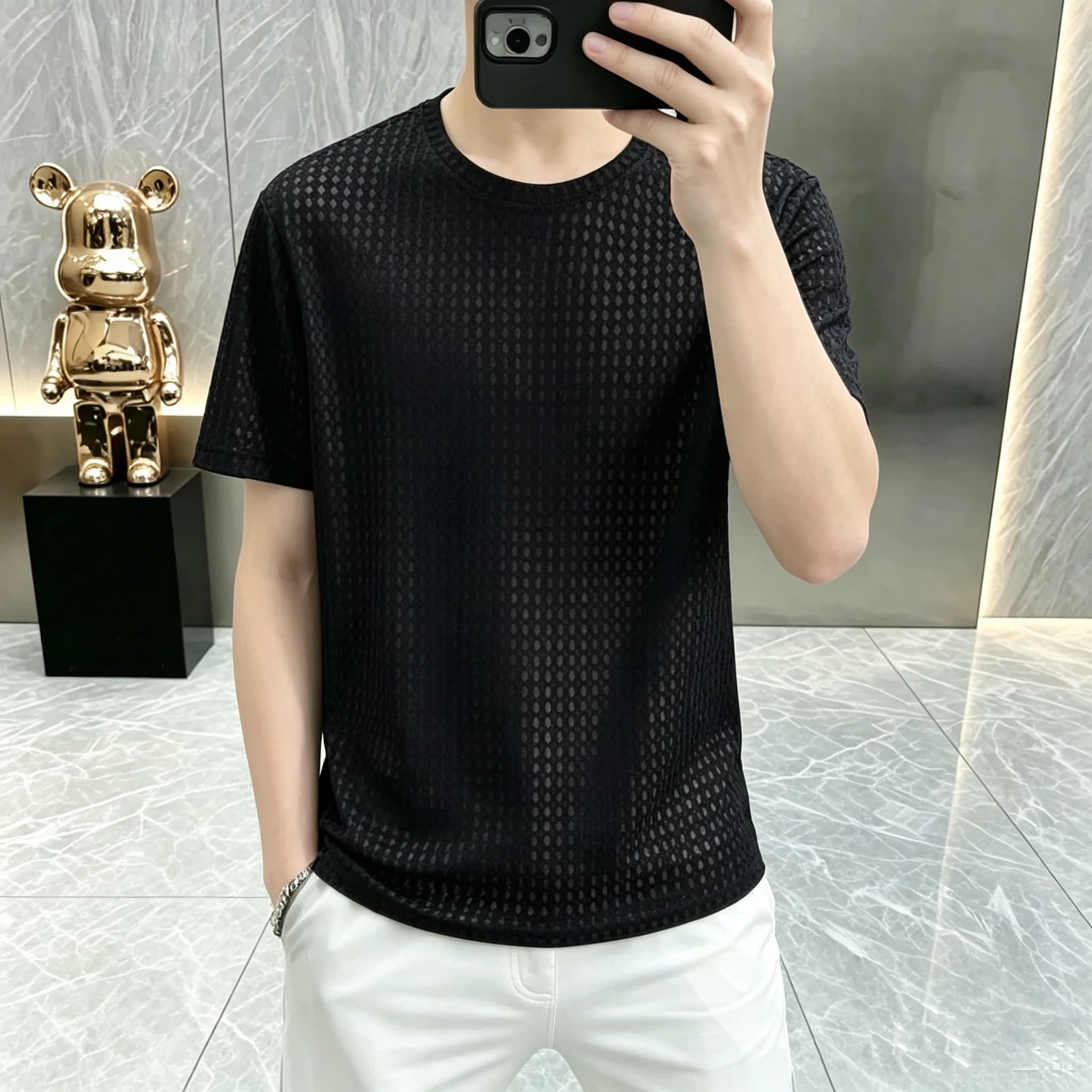 2026 Summer New Style Men's Casual Jacquard Round-neck Short-sleeved T-shirt
