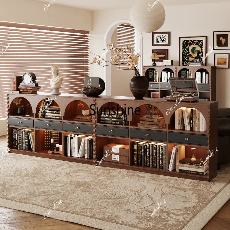 French retro bookcase living room drawer floor-to-ceiling low-side cabinet display shelfTJ