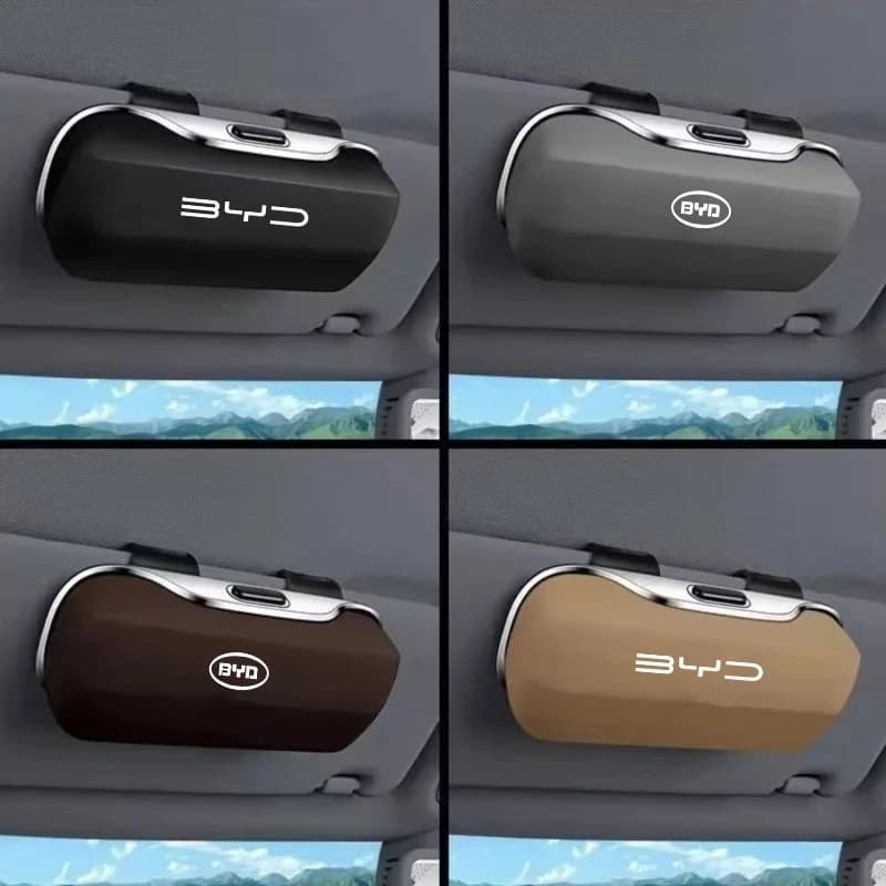One‑Hand Use Sun‑Visor Glasses Storage Box For BYD Atto3 Seal Han Tang Dolphin Song Yuan BYD Logo ABS Sunglasses Holder Auto Int
