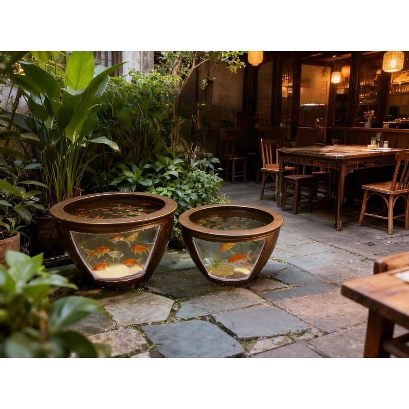 Minggang ornamental fish pond can see through landscaping fish tank clay water tank restaurant A fish tank