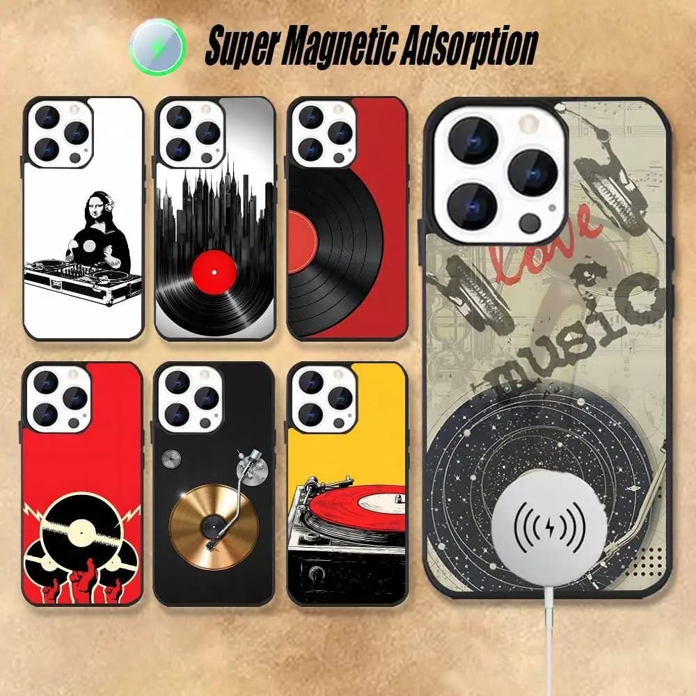 Vinyl DJ Record Art For iPhone 17,16,15,14,13,12,11,Pro,Max,Plus,Mini,SE4,E Black Phone Case  Magnetic Wireless Charging