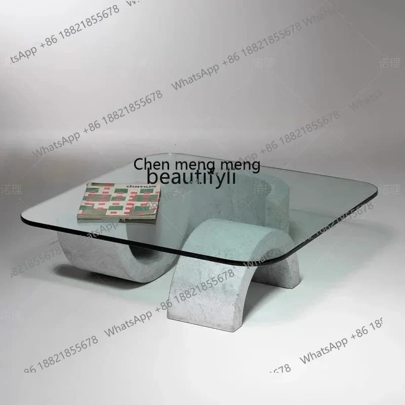 cqyNordic natural marble living room coffee table light luxury B & B transparent tempered glass low coffee table