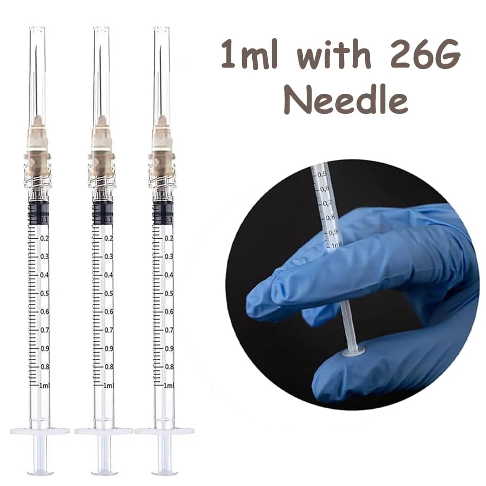 100pcs 1ml Sterile Luer Lock Syringe With 26G 16mm Needle Individually Packed for Liquid Measuring Lab Industrial Dispensing