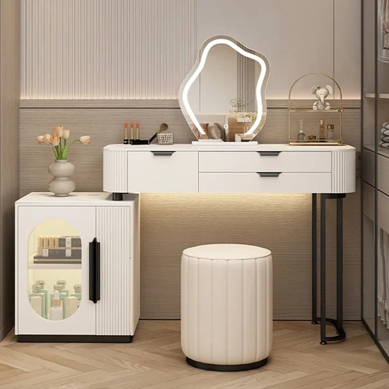 Aesthetic Modern Dresser White Desings Wood Luxury Light Mirror Dressing Table White Minimal Schminktisch Furniture For Bedroom