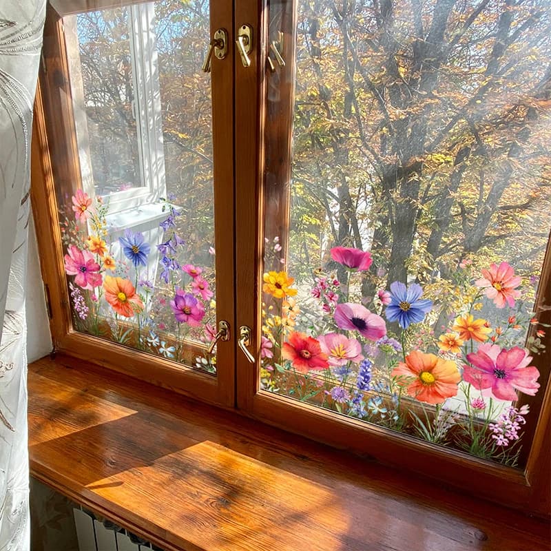 Colorful Flowers Butterfly Wall Sticker PVC Electrostatic Window Stickers Living Room Bedroom Home Decor Wall Decals