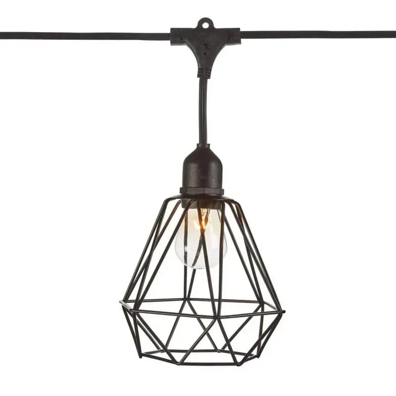 20-Foot patio light with 10 clear incandescent bulbs inside the metal bridle, string lights inserted for the porch market cafe