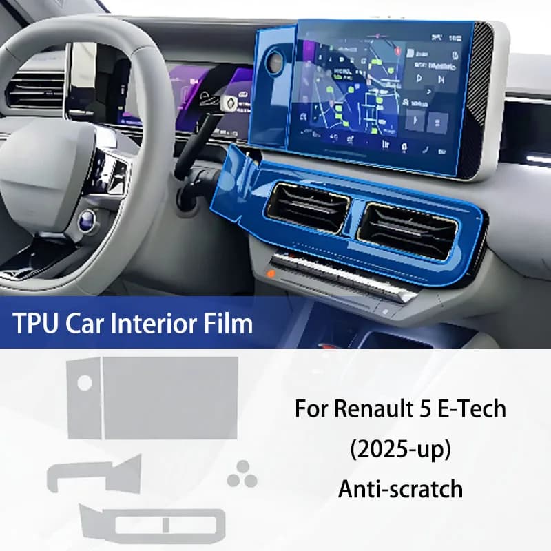 TPU Interior Film for Renault 5 E-Tech 2025-2026 Car Gear Panel Navigation Center Console Transparent Anti-Scratch Protection