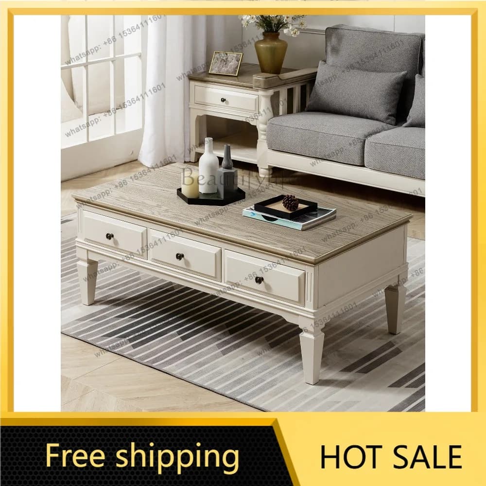 Hot American pure solid wood coffee table living room simple tea table pastoral Mediterranean furniture combination