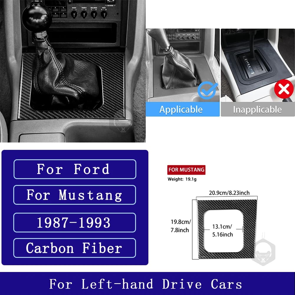 For Ford Mustang 1987-1993 Carbon Fiber Central Gear Shift Panel Border Trim Cover Car Accessories Interior Decorative Stickers