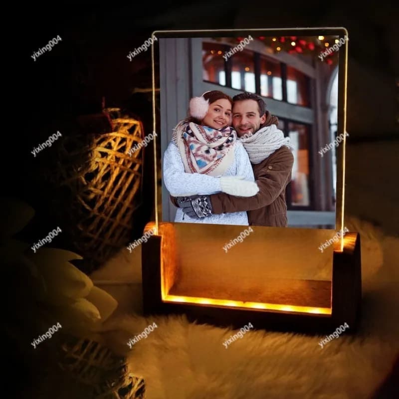 Home Decor Black Walnut Wood Frame LED Night Light for Festival Daily Gift