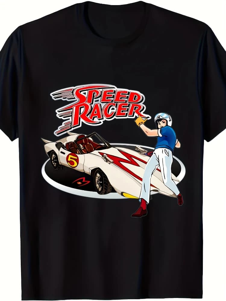 Classic speed racer men's 100% cotton short-sleeved printed T-shirt with round neck pattern.