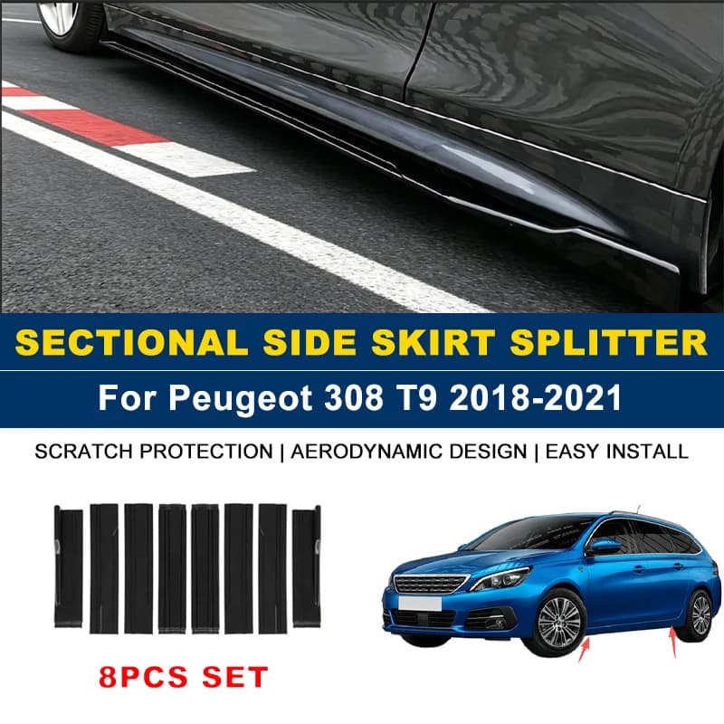 2m Sectional Side Skirt Extension Lips Side Spoiler, Car Exterior Modified Upgrade Kit For Peugeot 308 T9 2018-2021 2019 2020
