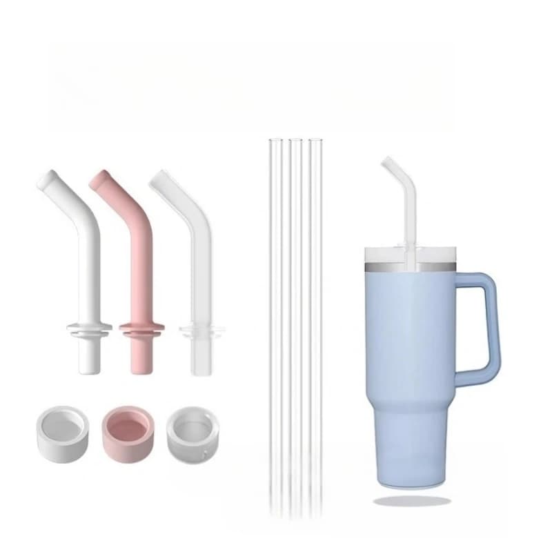 Water cup straw extension tube three-piece set silicone straw nozzle anti-leakage and dust straw cap anti-scalding nozzle