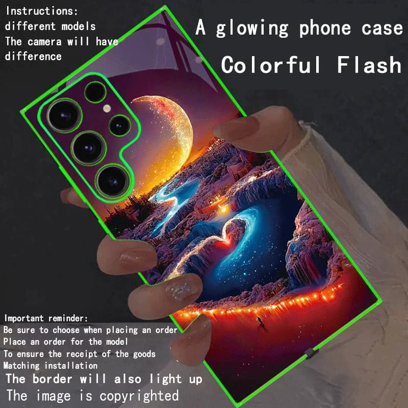 Change Color Luminous Call Light Up Phone Cases For Samsung S26 Ultra S25 S24 A17 A16 A15 Flash Glow Moon Sea Night Art Cover