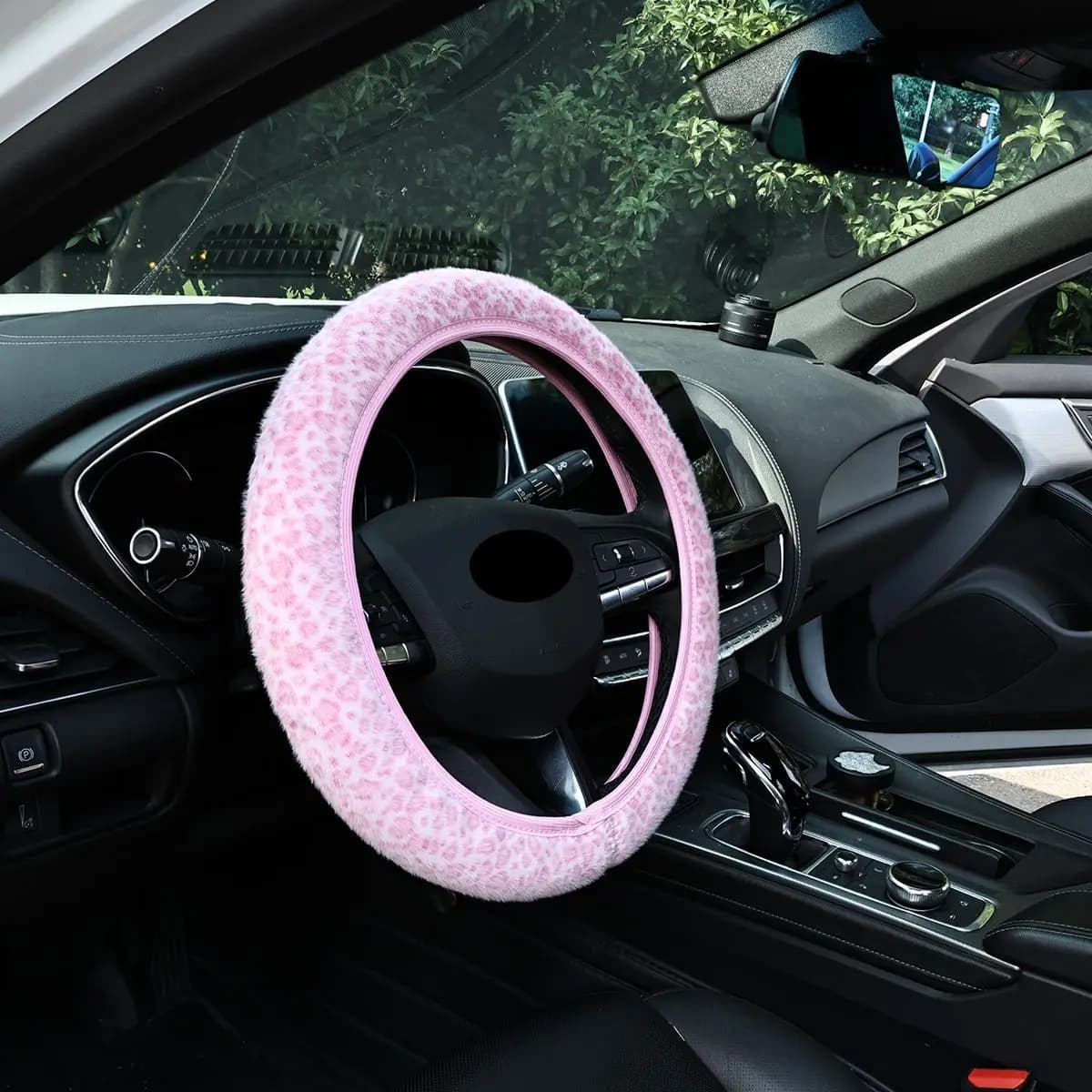 Leopard Printing Steering Wheel Cover Universal Plush Two Tone Car Interior Steering Covers Case 37-38CM Accessories