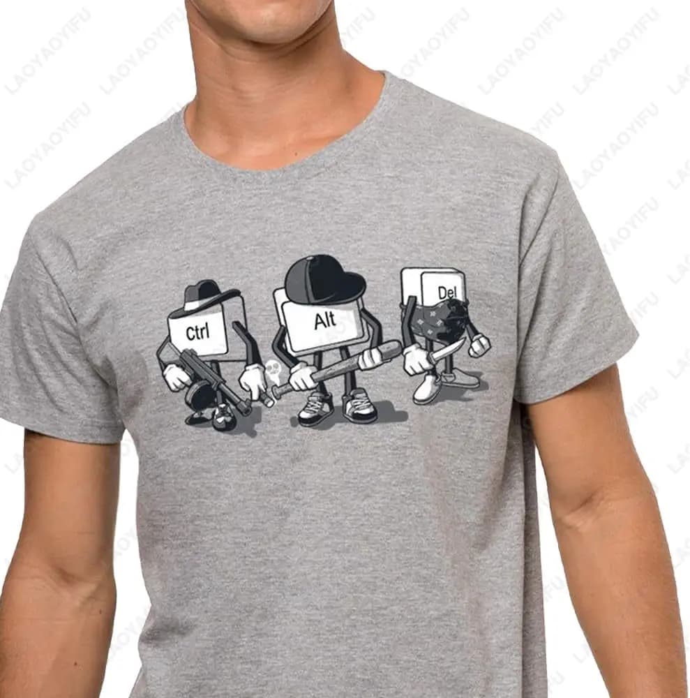 Pampling 85% Cotton Shirt Unisex Short Sleeve Clothing for Men and Women Grey T-Shirt Computer Mafia Model Summer Streetwear