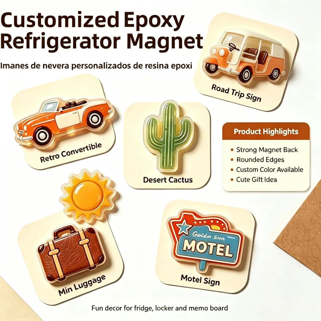 Custom Epoxy Refrigerator Magnet 3D Embossed Epoxy Resin Refrigerator Sticker Custom Your Design Magnetic Epoxy Fridge Magnet