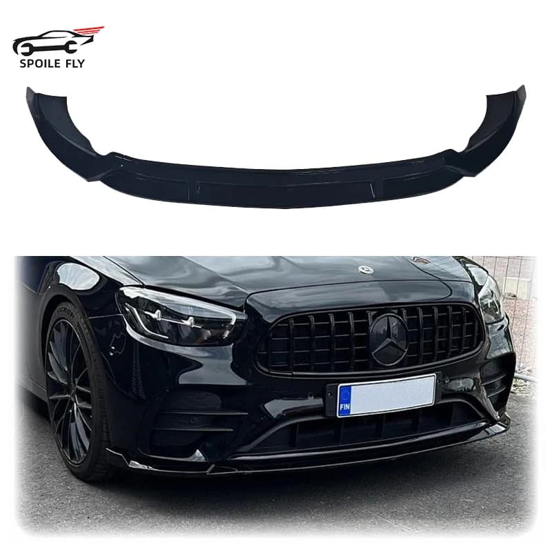 3PCS 2021 To 2024 For Mercedes Benz E Class W213 E260 E300 BBS Style Front Bumper Lip Splitter Spoiler By Glossy Black Body Kit
