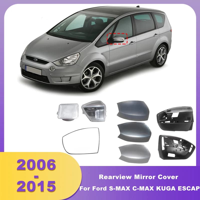 ABS Rearview Mirror Cover Frame Glass Lens Signal Lamp Bottom Cover For Ford S-MAX 2006-2015 C-MAX 2011-2015 KUGA ESCAPE 2008