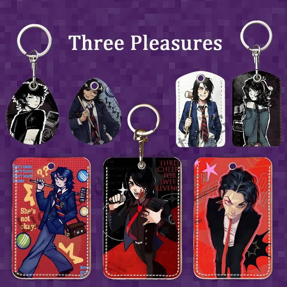 G-Gerard W-Way illi Fanart M-MCR Rectangle Card Case Keychain Access Card Bag Key Tag Ring Leather Card Holder Key Ring Access