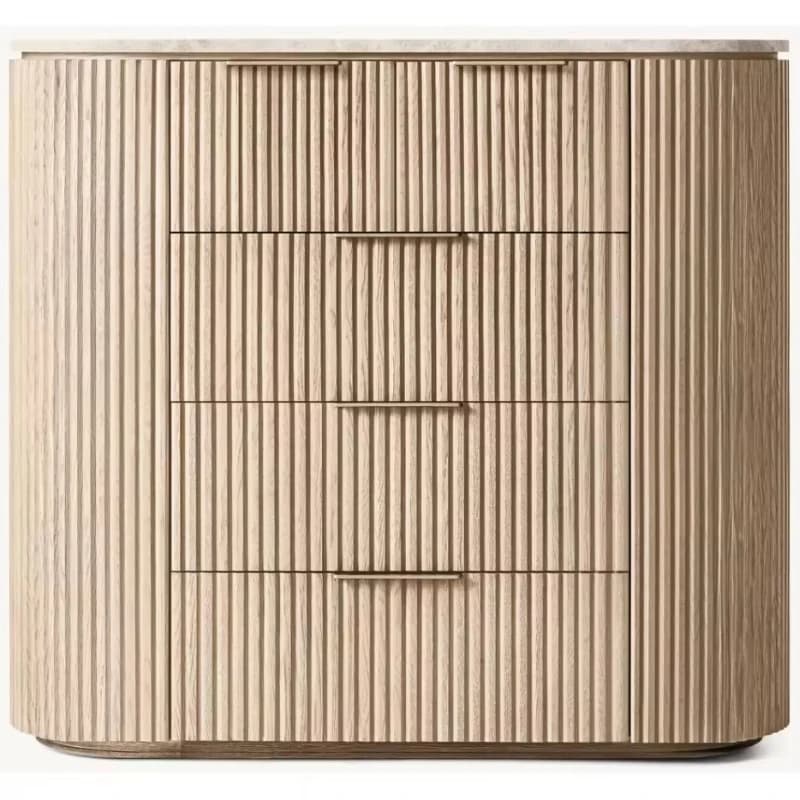 Solid wood curved chest of drawers, stone desktop, groove design, 5 drawers, base is table type