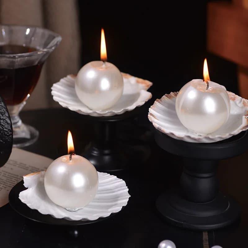4 Pcs Seashell Scented Candles Beach Aesthetic Hand Poured Soy Wax Pearl Oyster Ocean White Candle for Pastel Room Decor