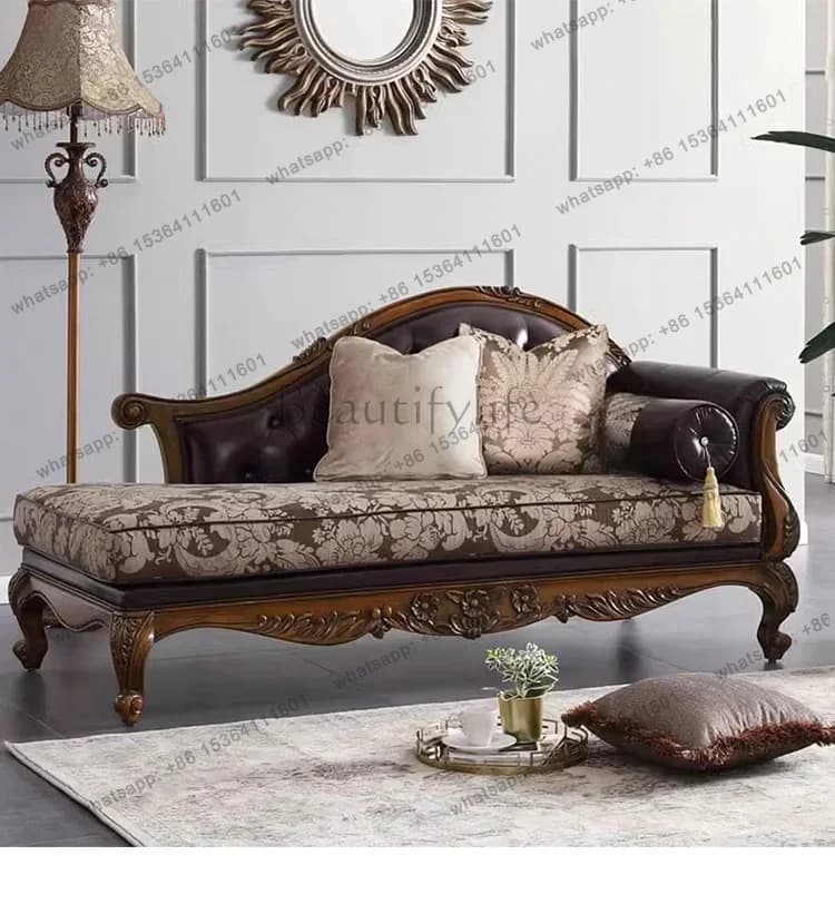 PG  American retro living room concubine chair European leather recliner lazy sofa chair bedroom engraved advanced